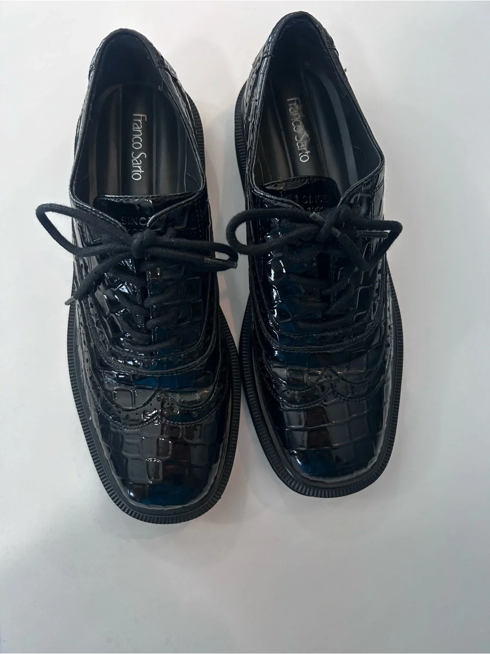 Franco Sarto Black Croc-Embossed Derby Lace-Up Shoes